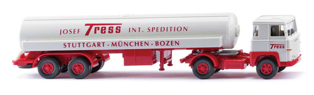 1975-1980 Scania 111 Tractor with Tank Trailer - Assembled -- Tress (white, red, German Lettering)