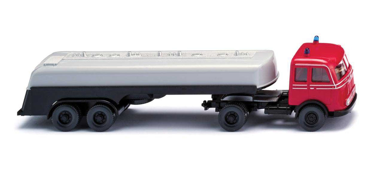 1959-1963 Mercedes-Benz Pullman Tractor with Tank Trailer - Assembled -- Fire Department (red, black, silver)