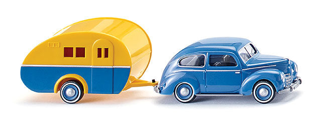 1949 Ford Taunus G73A w/Camper Trailer  - Assembled -- Blue, Yellow