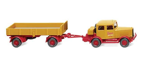 1946-1952 Hanomag Tractor w/Low-Side Trailer - Assembled -- Bolling (yellow, red, German Lettering)