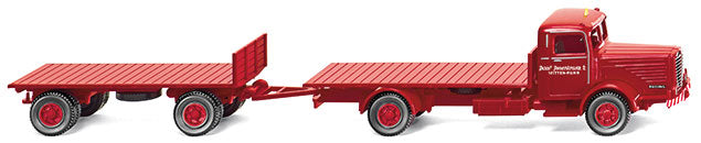 1950 Bussing 8000 Flatbed Truck w/Trailer - Assembled -- Rosenkranz (red, German Lettering)