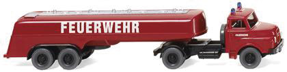 1969 MAN Tractor w/Tank Trailer - Assembled -- Fire Department (red, white, German Lettering)