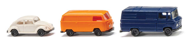 Auto & Van 3-Vehicle Set - Assembled -- 1 Each: VW Old Beetle, Volkswagen T2 Van, Mercedes-Benz Van