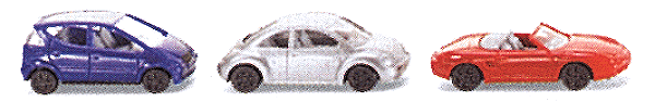 European Automobiles - Set of 3 -- Mercedes A 160, Volkswagen New Beetle & Porsche Boxter Roadster