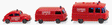 1970s Fire Service Vehicle Set -- Mercedes-Benz RTW, Volkswagen MTW Vans & VW Beetle Elf (red, German Lettring