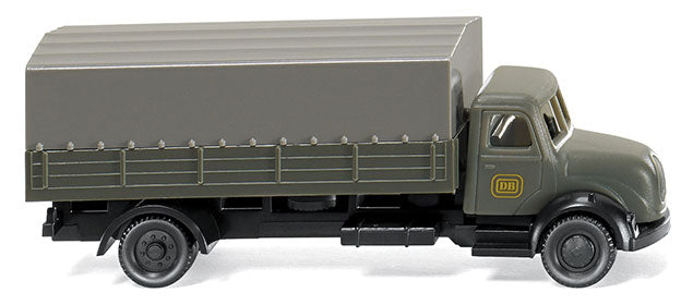 Magirus Flatbed Delivery Truck w/Tarp Cover - Assembled -- German Federal Railway (gray, yellow, DB Logo)