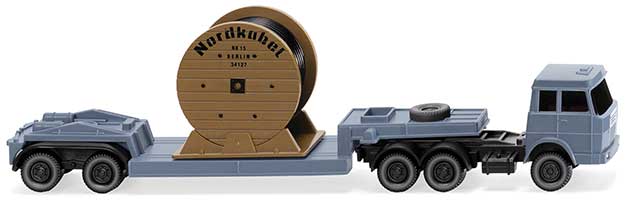 Hanomag Henschel Tractor with Low-Boy Trailer and Cable Load - Assembled -- Gray, Nordkabel Reel Markings