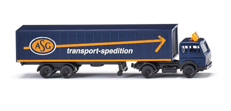 Mercedes-Benz SK Tractor with Container Chassis and Trailer - Assembed -- ASG (blue, yellow, German Lettering)