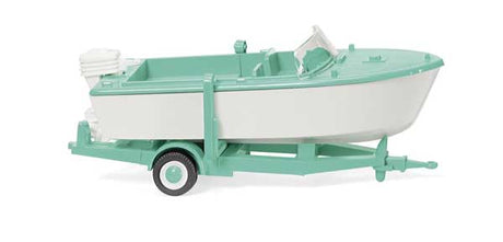 1961-1965 Motor Boat on Trailer - Assembled -- White, Mint Green