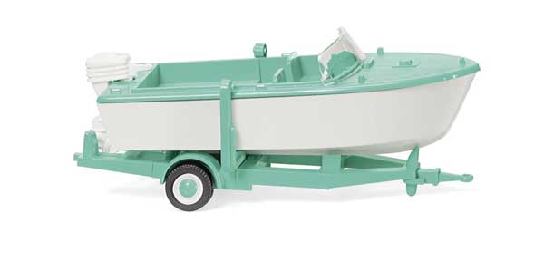 1961-1965 Motor Boat on Trailer - Assembled -- White, Mint Green