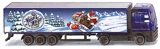 European Trucks - Tractor/Trailer - Mercedes Actros 2-Axle Cabover w/Sleeper -- w/3-Axle Container Chassis & Container "Maisel Weisse" (Christmas Scene)