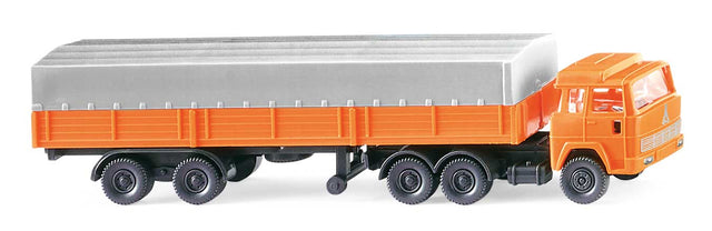 1963 Magirus Tractor with Low-Side Trailer - Assembled -- Orange, Gray
