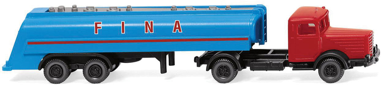 1950-1956 Bussing 8000 Tractor with Tank Trailer - Assembled -- Fina (blue, red, German Lettering)