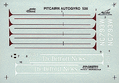 Decal Aircraft -- Pitcairn Autogiro - Detroit News (Fits 782-52600 or 52601 sold separately)