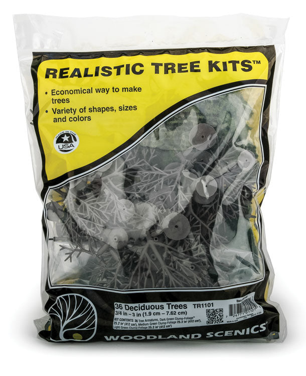 Realistic Trees Kits(TM) - Green Deciduous -- Mixed Green - 3/4 to 3"  1.9 to 7.6cm Tall pkg(36)