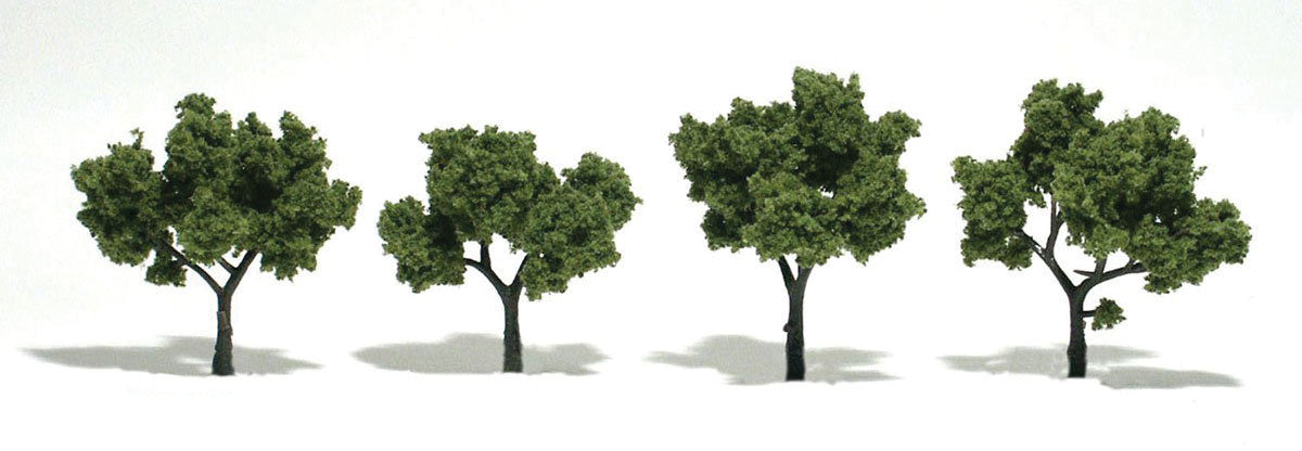 Ready-Made "Realistic Trees" - Deciduous - 2 to 3"  5.1 to 7.6cm pkg(4) -- Light Green