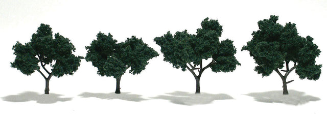 Ready-Made "Realistic Trees" - Deciduous - 2 to 3"  5.1 to 7.6cm pkg(4) -- Dark Green