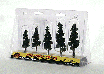 Ready Made Realistic Trees(TM) - Pines -- Conifer Green - 2-1/2 to 4"  6.4 to 10.2cm pkg(5)