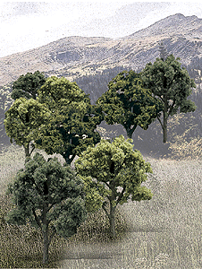 Mixed Green Deciduous Tree Pack - Ready Made Trees(TM) -- 3 to 5"  7.6 to 12.7cm pkg(14)