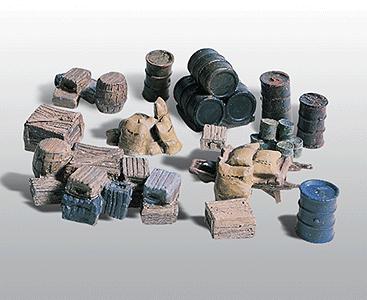 Scenic Details(R) - Tin Castings -- Assorted Crates, Barrels & Sacks pkg(13)