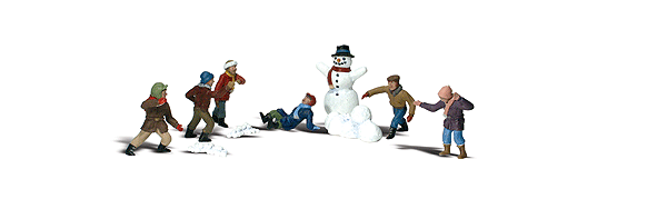 Scenic Accents(R) Figures -- Snowball Fight - 6 Kids, 1 Snowman, 3 Piles of Snows