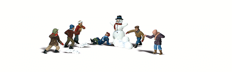 Scenic Accents(R) Figures -- Snowball Fight - 6 Kids, 1 Snowman, 3 Piles of Snows
