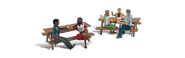 Outdoor Dining - Scenic Accents(R) -- 2 Groups of People on Picnic Tables