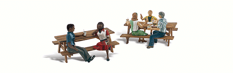 Outdoor Dining - Scenic Accents(R) -- 2 Groups of People on Picnic Tables