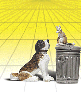 Scenic Accents(R) Figures -- Dog w/Cat On Trashcan