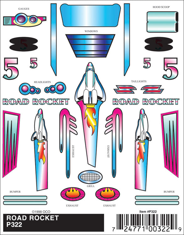PineCar(R) Stick-On Decals -- Road Rocket