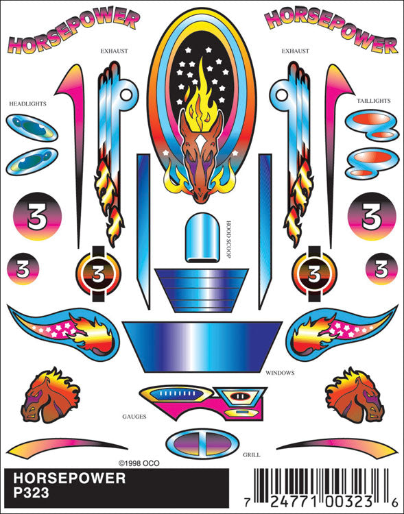 PineCar(R) Stick-On Decals -- Horsepower
