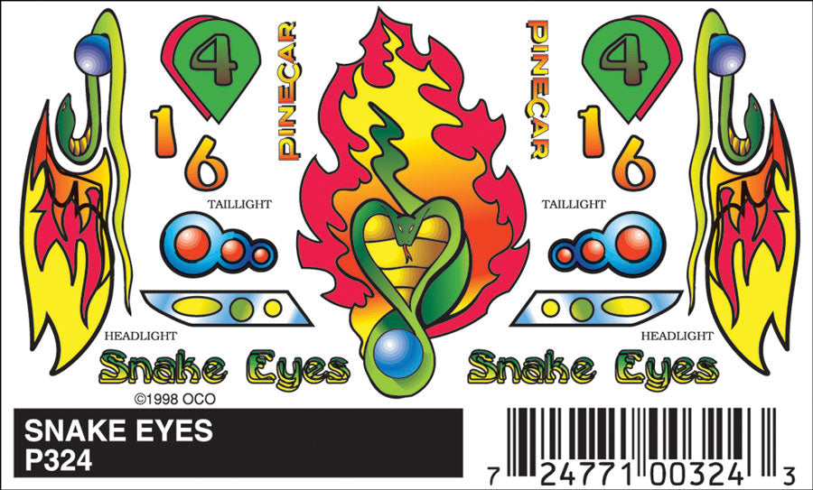 PineCar(R) Stick-On Decals -- Snake Eyes