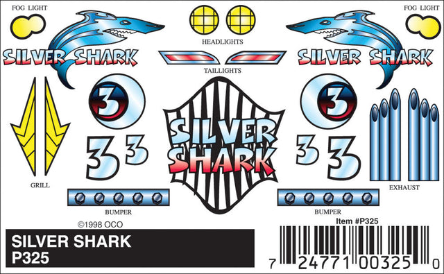 PineCar(R) Stick-On Decals -- Silver Shark