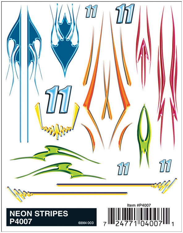 PineCar(R) Dry Transfer Decals -- Neon Stripes