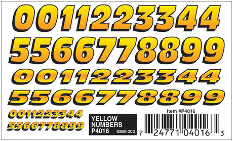 PineCar(R) Dry Transfer Decals -- Yellow Numbers