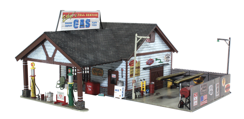 Ethyl's Gas & Service - Built-&-Ready Landmark Structures(R) -- Assembled, Pre-Installed LED Lighting for Use with Just Plug Lighting System-1