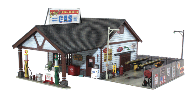 Ethyl's Gas & Service - Built-&-Ready Landmark Structures(R) -- Assembled, Pre-Installed LED Lighting for Use with Just Plug Lighting System-1