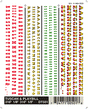 Dry Transfer Alphabet & Number Sets -- Tuscan & Playbill Type Faces (3/16 & 1/8"; red, green, yellow, 2-Tone)