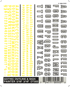 Dry Transfer Alphabet & Number Sets -- Gothic Outline (white) & Sign Painter (yellow) Type Faces