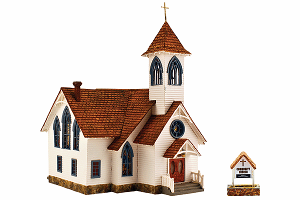 Community Church - Built & Ready Landmark Structures(R) -- Assembled - 5-1/4 x 6-13/16 x 7 3/8"  13.3 x 17.3 x 18.7cm-1