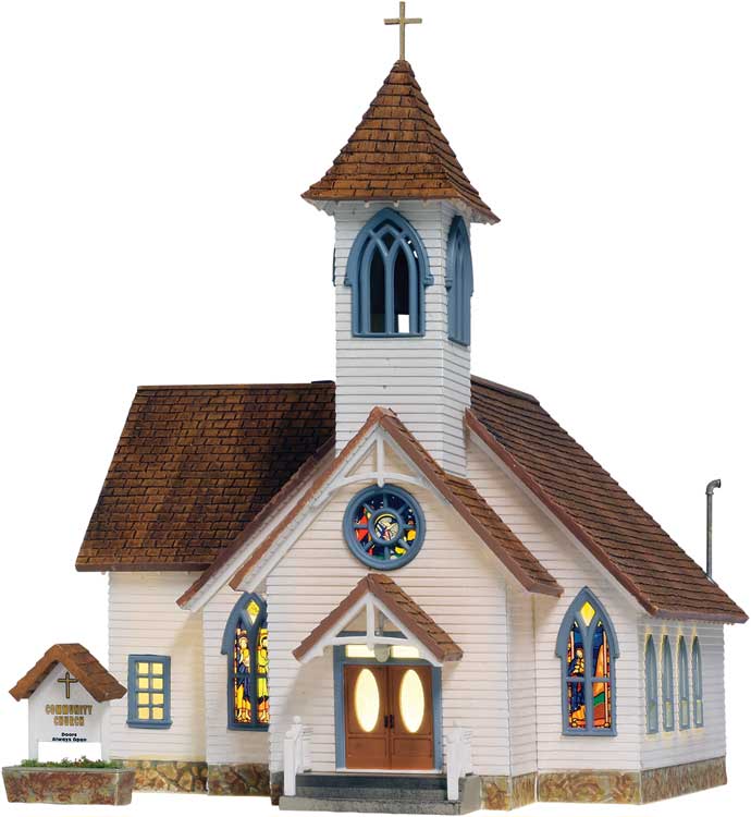 Community Church - Built & Ready Landmark Structures(R) -- Assembled - 5-1/4 x 6-13/16 x 7 3/8"  13.3 x 17.3 x 18.7cm-2