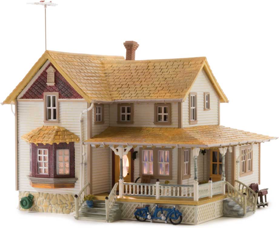 Built-&-Ready(R) Landmark Structures(R) - Assembled -- Corner Porch House - 5-5/8 x 4-5/8"  14.3 x 11.7cm-2