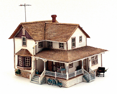 Built-&-Ready(R) Landmark Structures(R) - Assembled -- Corner Porch House - 5-5/8 x 4-5/8"  14.3 x 11.7cm-1