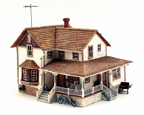 Built-&-Ready(R) Landmark Structures(R) - Assembled -- Corner Porch House - 5-5/8 x 4-5/8"  14.3 x 11.7cm-1