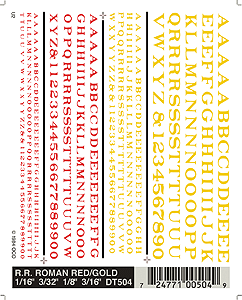Dry Transfer Alphabet & Number Sets -- Railroad Roman Type Face (red & gold)