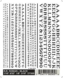 Dry Transfer Alphabet & Number Sets -- Railroad Roman Type Face (black)