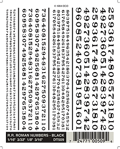Dry Transfer Alphabet & Number Sets -- Railroad Roman Type Face - Numbers Only (black)