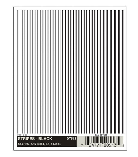 Dry Transfer Alphabet & Number Sets -- Stripes - Black 1/64, 1/32 & 1/16"
