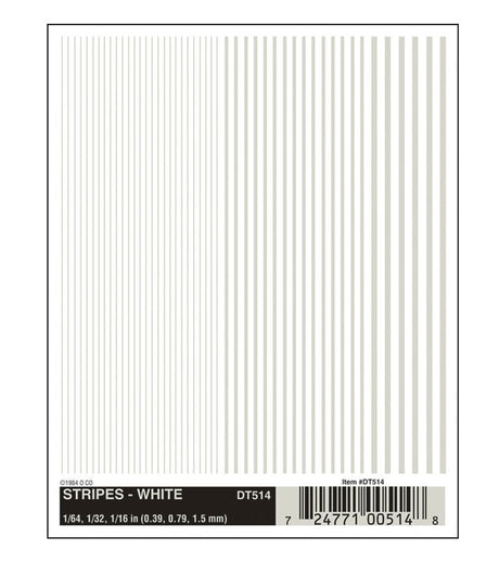 Dry Transfer Alphabet & Number Sets -- Stripes - White 1/64, 1/32 & 1/16"