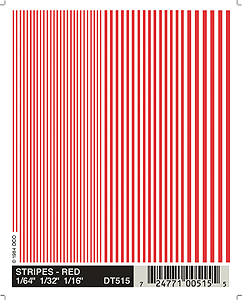 Dry Transfer Alphabet & Number Sets -- Stripes - Red 1/64, 1/32 & 1/16"